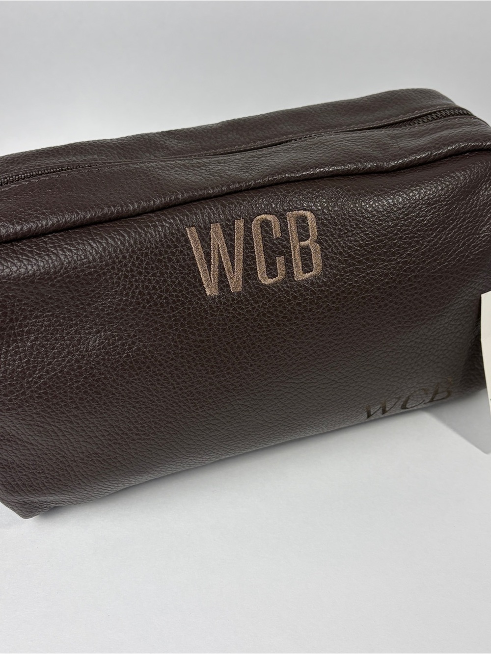 Made in Italy Genuine Leather Dopp Kit Toiletry Travel Bag Brown Monogram WCB